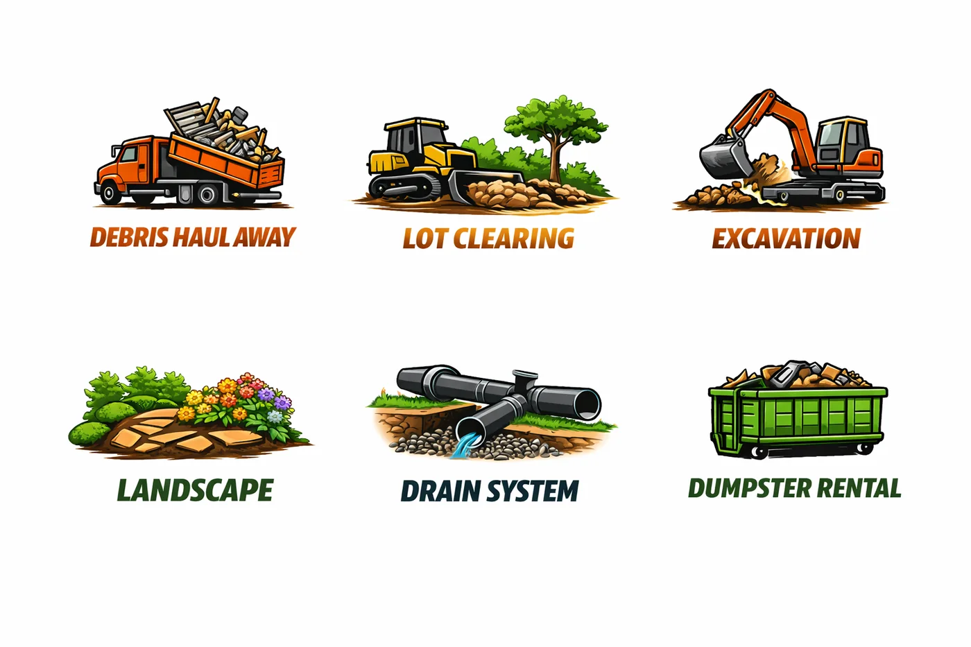 Illustration of drainage, excavation and landscape services